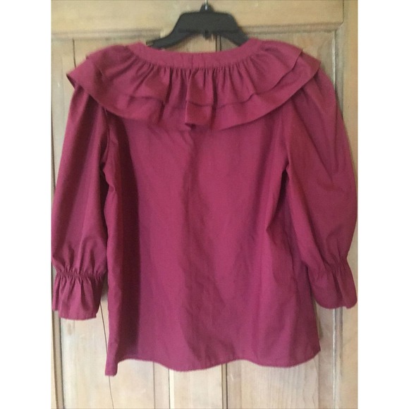 Square Dance Blouse Petite MALCO MODES 2333 3/4 Sleeve Ruffle Burgandy - Picture 2 of 2